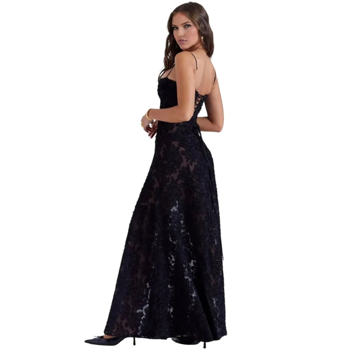 Women's Maxi Dress Corset Jacquard Floral Spaghetti Strap Lace-Up Back