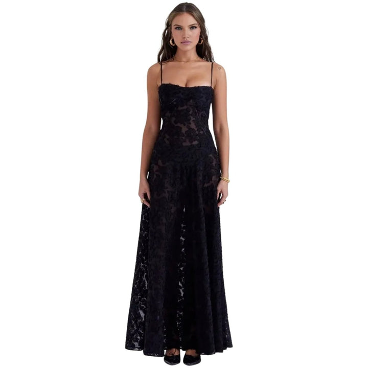 Women's Maxi Dress Corset Jacquard Floral Spaghetti Strap Lace-Up Back