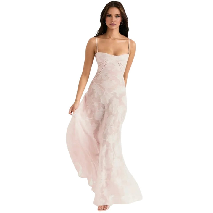 Women's Maxi Dress Corset Jacquard Floral Spaghetti Strap Lace-Up Back