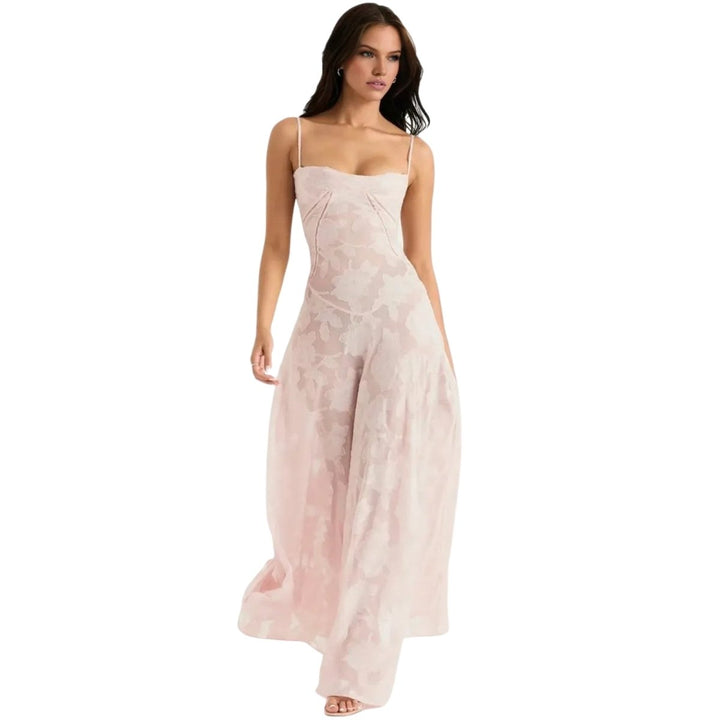 Women's Maxi Dress Corset Jacquard Floral Spaghetti Strap Lace-Up Back