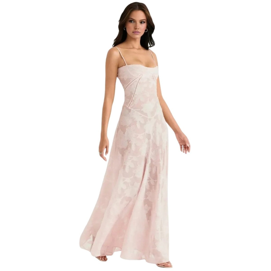 Women's Maxi Dress Corset Jacquard Floral Spaghetti Strap Lace-Up Back