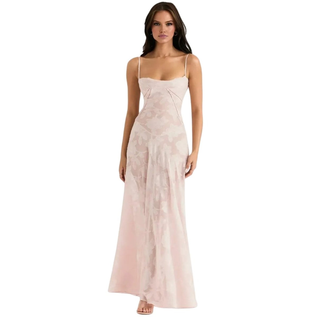 Women's Maxi Dress Corset Jacquard Floral Spaghetti Strap Lace-Up Back