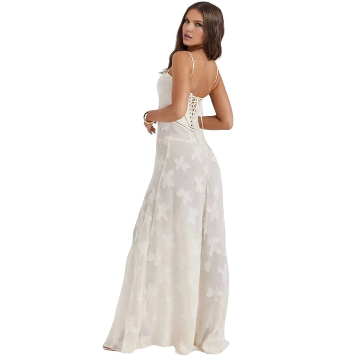 Women's Maxi Dress Corset Jacquard Floral Spaghetti Strap Lace-Up Back