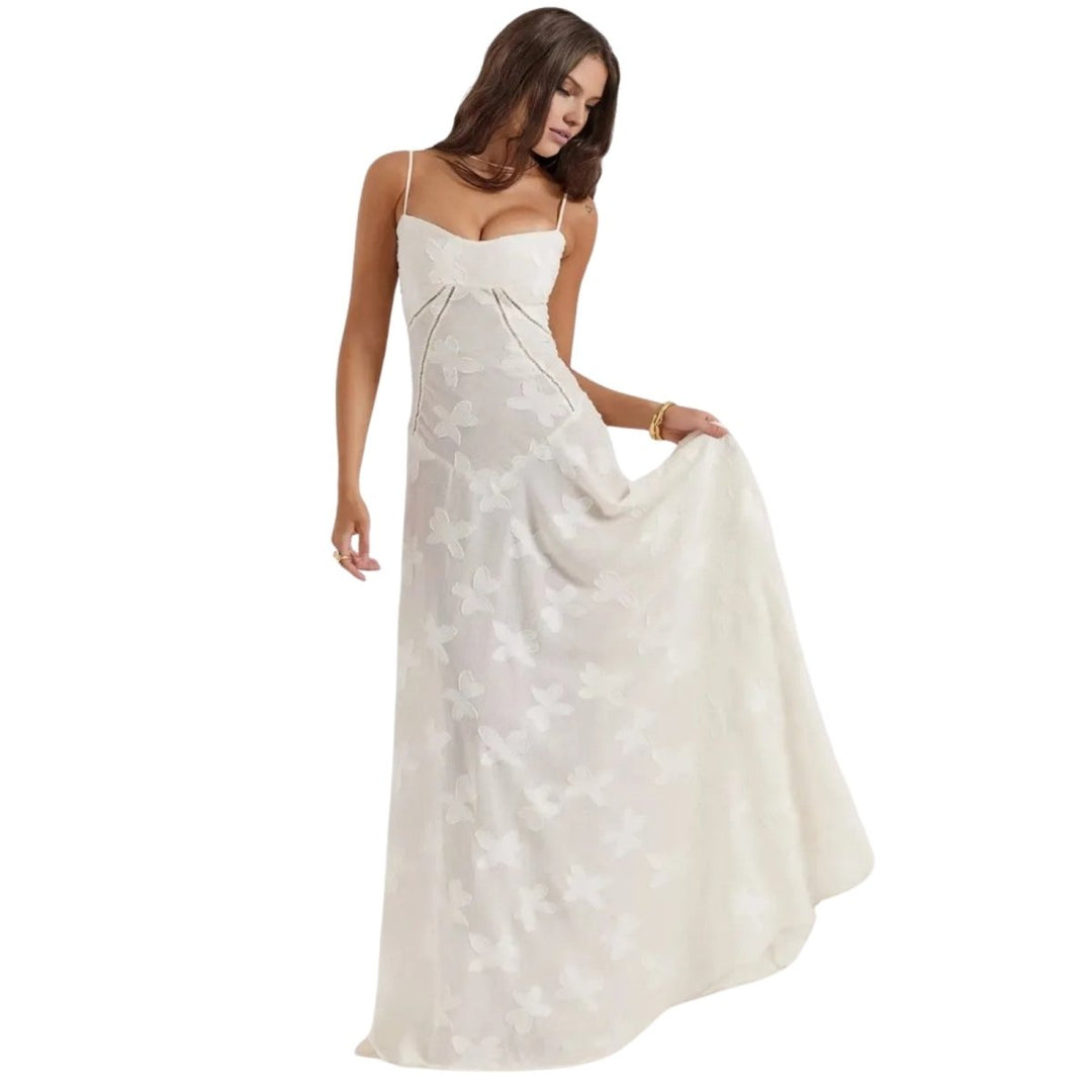 Women's Maxi Dress Corset Jacquard Floral Spaghetti Strap Lace-Up Back