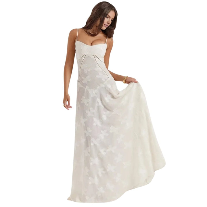 Women's Maxi Dress Corset Jacquard Floral Spaghetti Strap Lace-Up Back