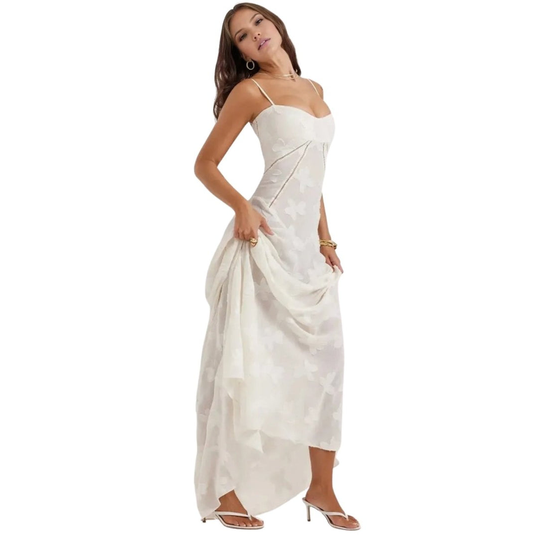 Women's Maxi Dress Corset Jacquard Floral Spaghetti Strap Lace-Up Back