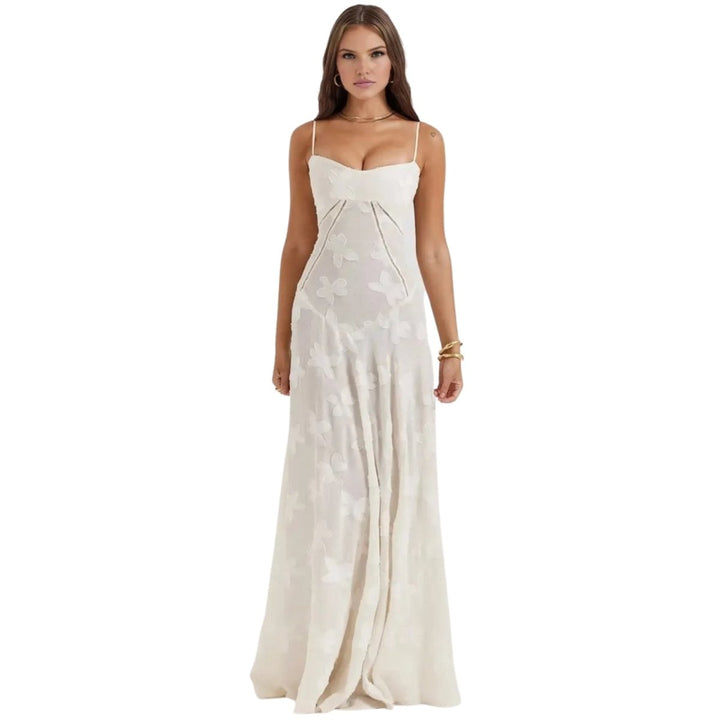 Women's Maxi Dress Corset Jacquard Floral Spaghetti Strap Lace-Up Back