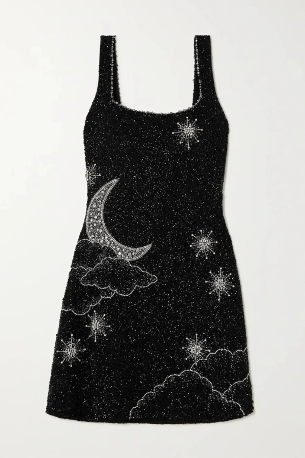 Women's Mini Dress Crepe Embellished Beaded Square Neck Strap Fitted