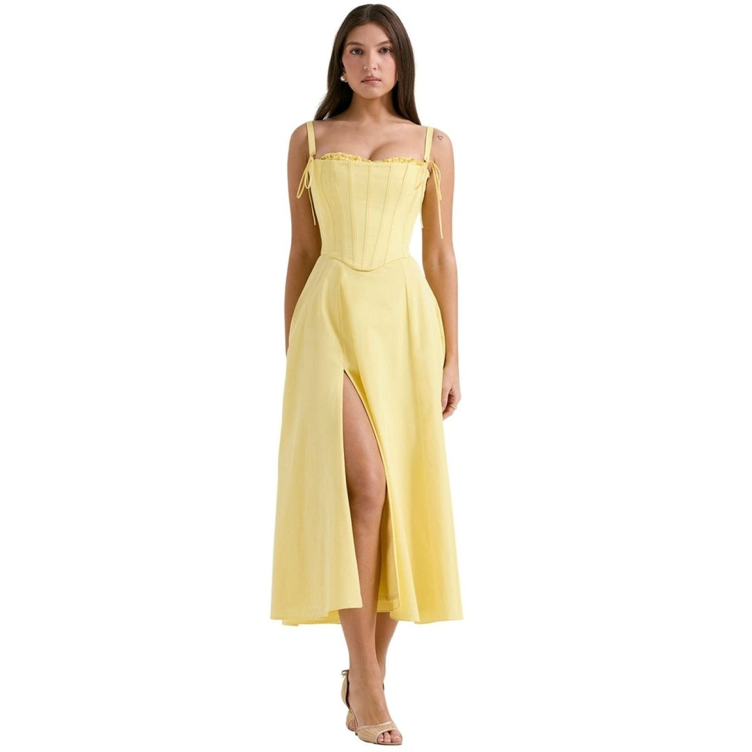 Women's Midi Dress Strapless Boned Bodice Full Skirt Zip Back