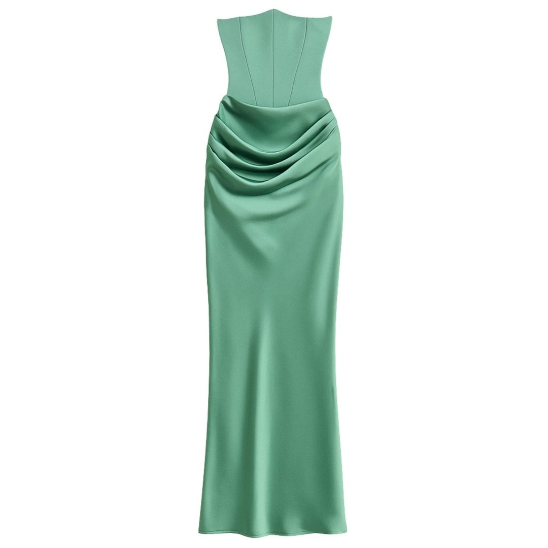 Women's Gown Strapless Corset Satin Structured Bodice Maxi Length