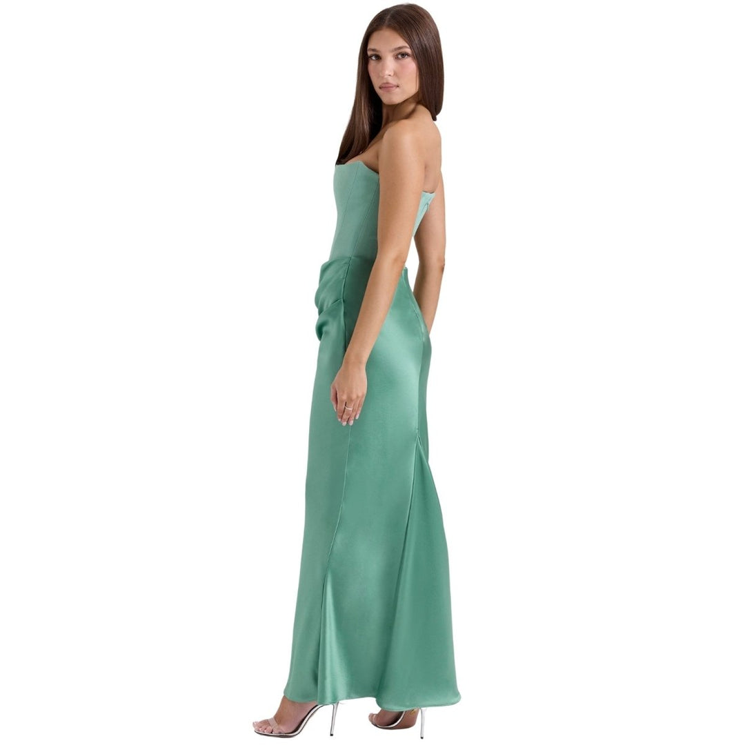 Women's Gown Strapless Corset Satin Structured Bodice Maxi Length
