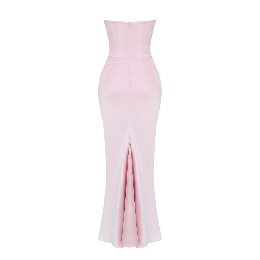 Women's Gown Strapless Corset Satin Structured Bodice Maxi Length