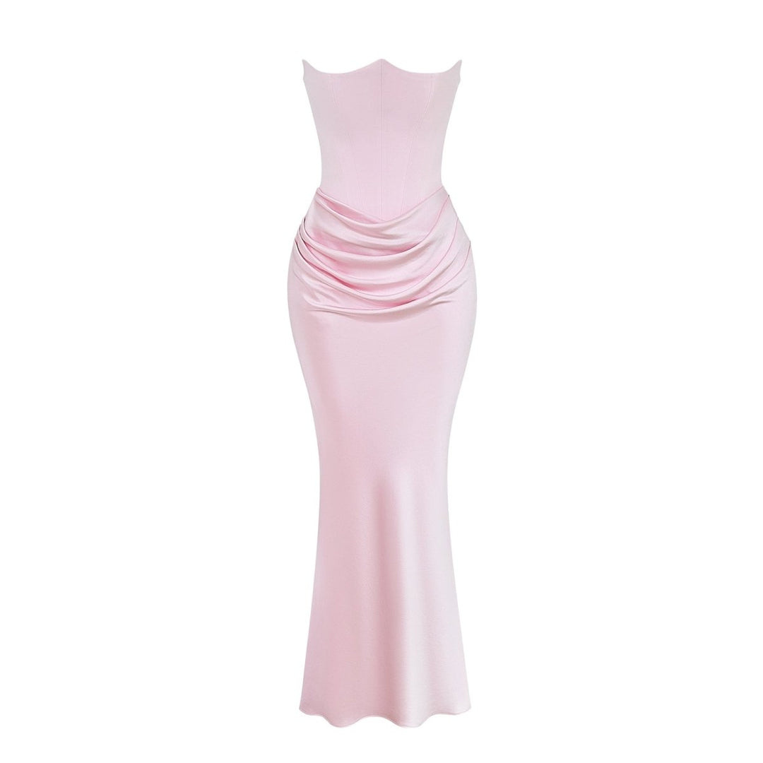 Women's Gown Strapless Corset Satin Structured Bodice Maxi Length