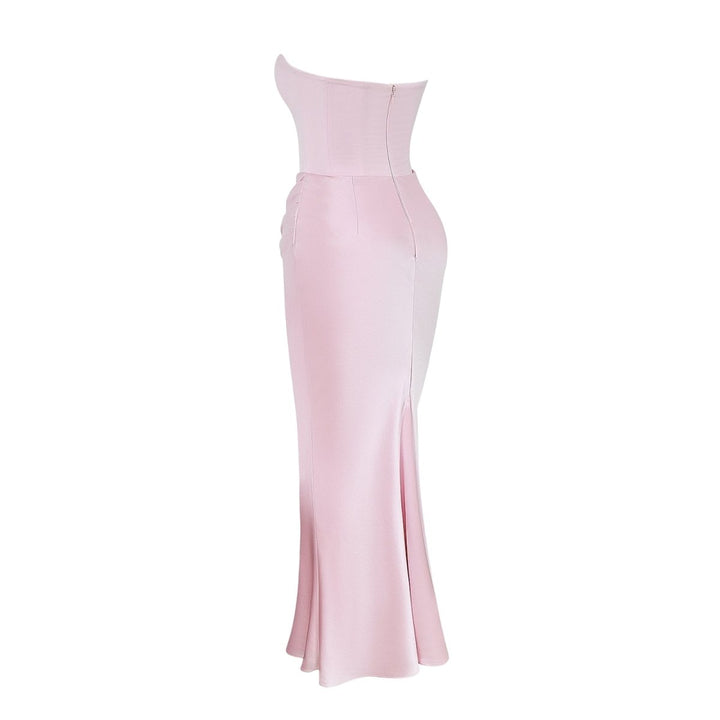 Women's Gown Strapless Corset Satin Structured Bodice Maxi Length