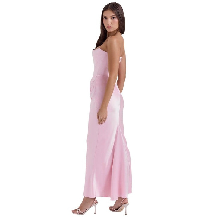 Women's Gown Strapless Corset Satin Structured Bodice Maxi Length