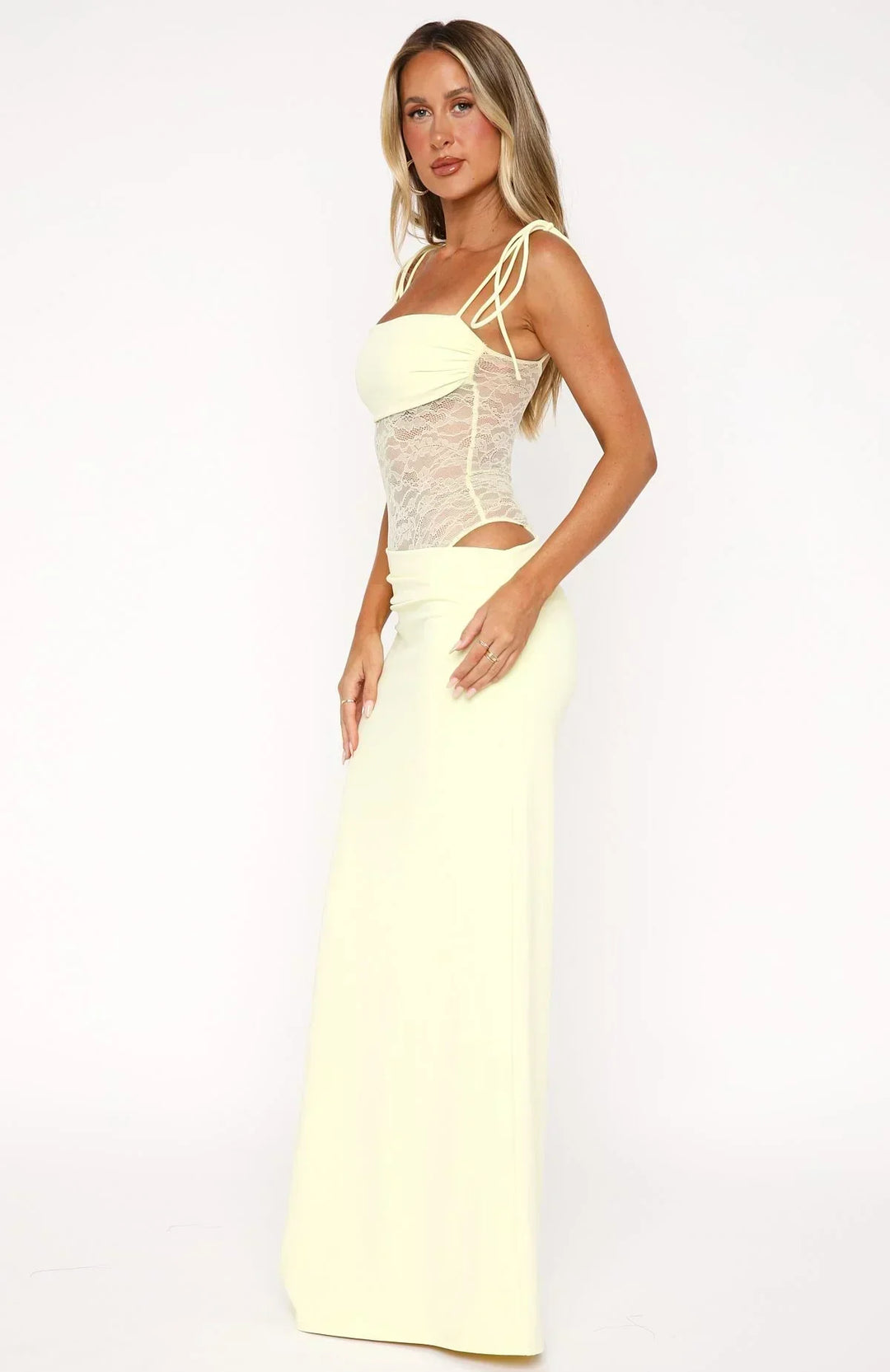 Women's Maxi Dress Sleeveless Lace Panel V-Neck Formal Evening