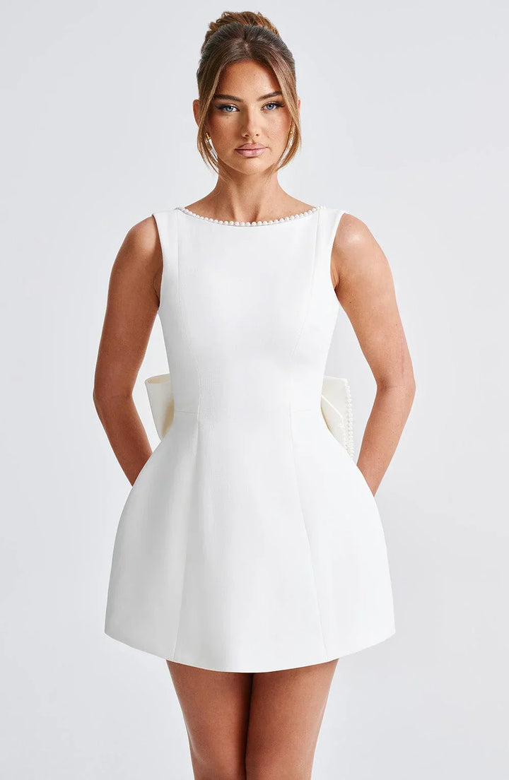 Women's Satin Sleeveless Back Bow Detail Short Evening Dress