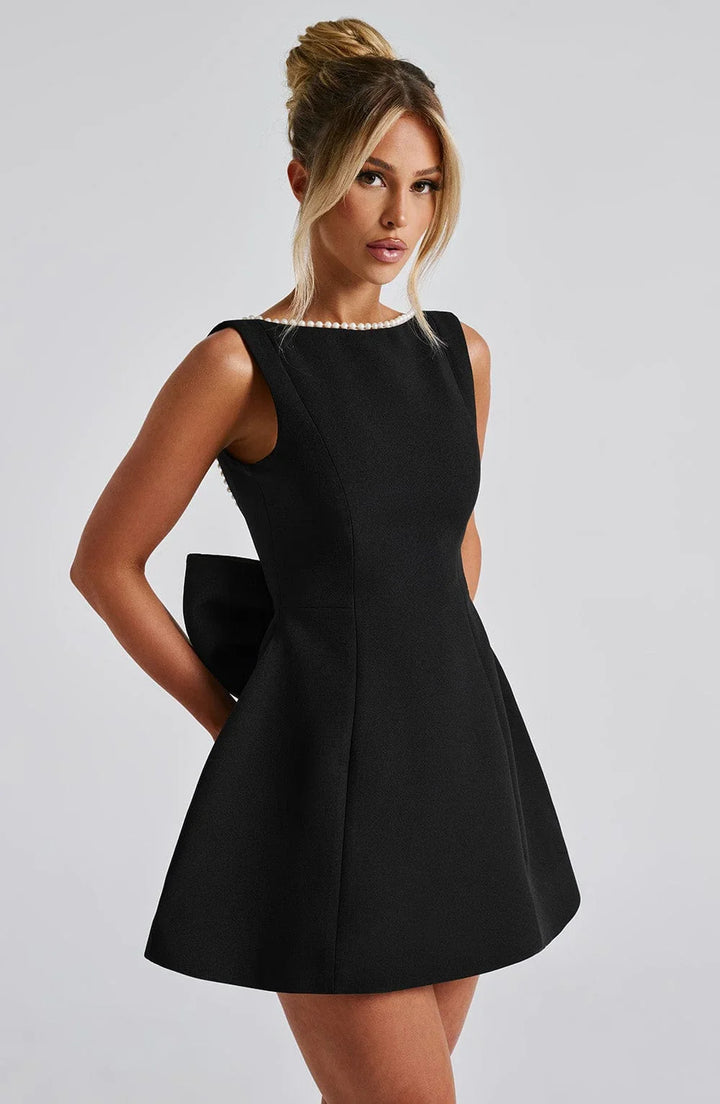 Women's Satin Sleeveless Back Bow Detail Short Evening Dress