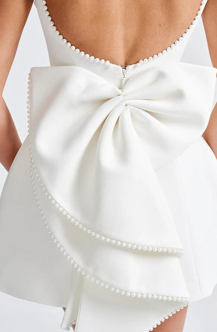 Women's Satin Sleeveless Back Bow Detail Short Evening Dress