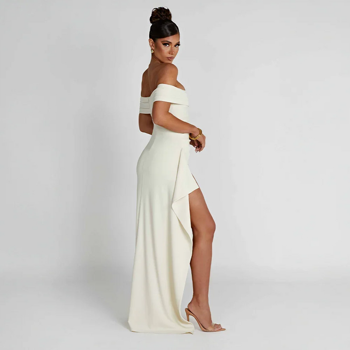 Women's Dress Satin Sleeveless Off Shoulder High Slit
