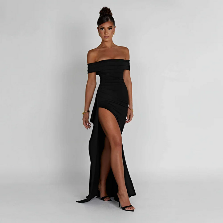 Women's Dress Satin Sleeveless Off Shoulder High Slit
