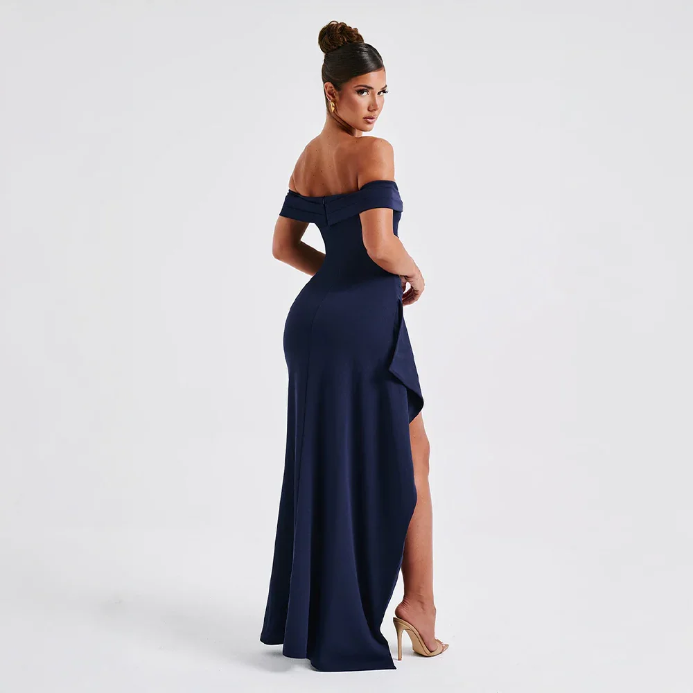 Women's Dress Satin Sleeveless Off Shoulder High Slit