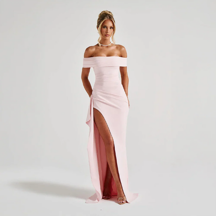 Women's Dress Satin Sleeveless Off Shoulder High Slit