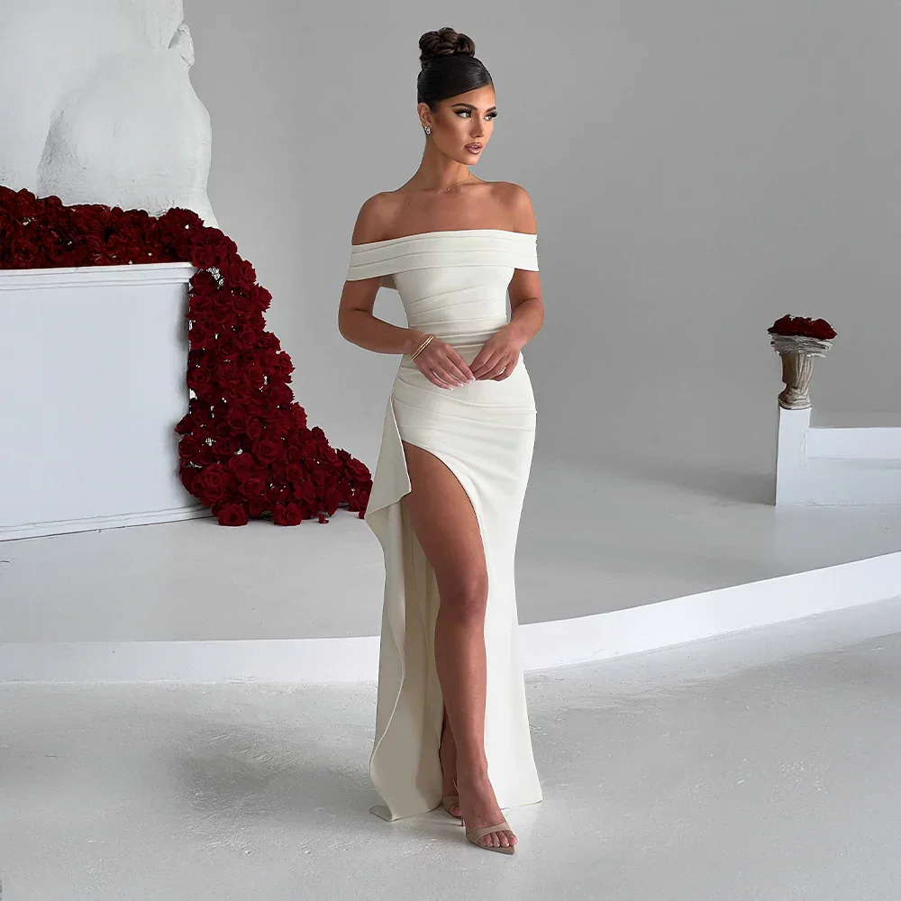 Women's Dress Satin Sleeveless Off Shoulder High Slit