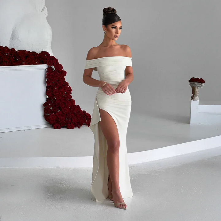 Women's Dress Satin Sleeveless Off Shoulder High Slit