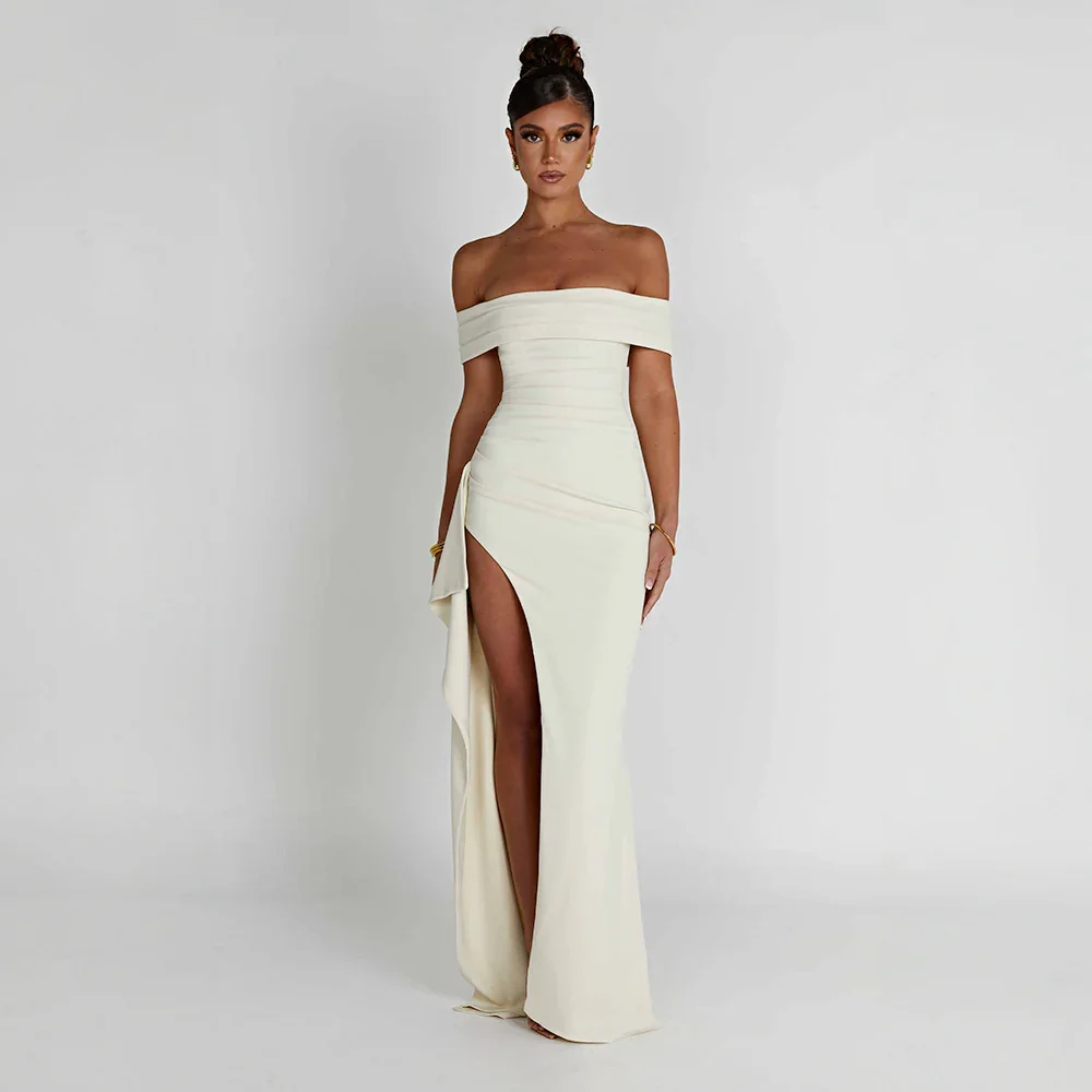 Women's Dress Satin Sleeveless Off Shoulder High Slit