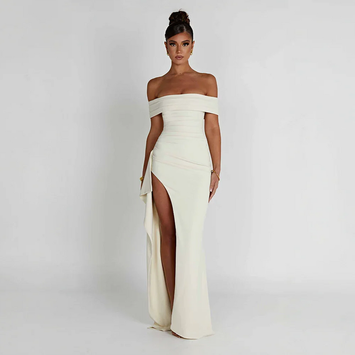 Women's Dress Satin Sleeveless Off Shoulder High Slit