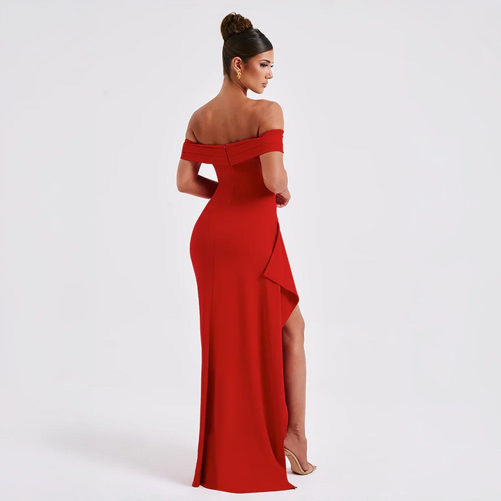 Women's Dress Satin Sleeveless Off Shoulder High Slit