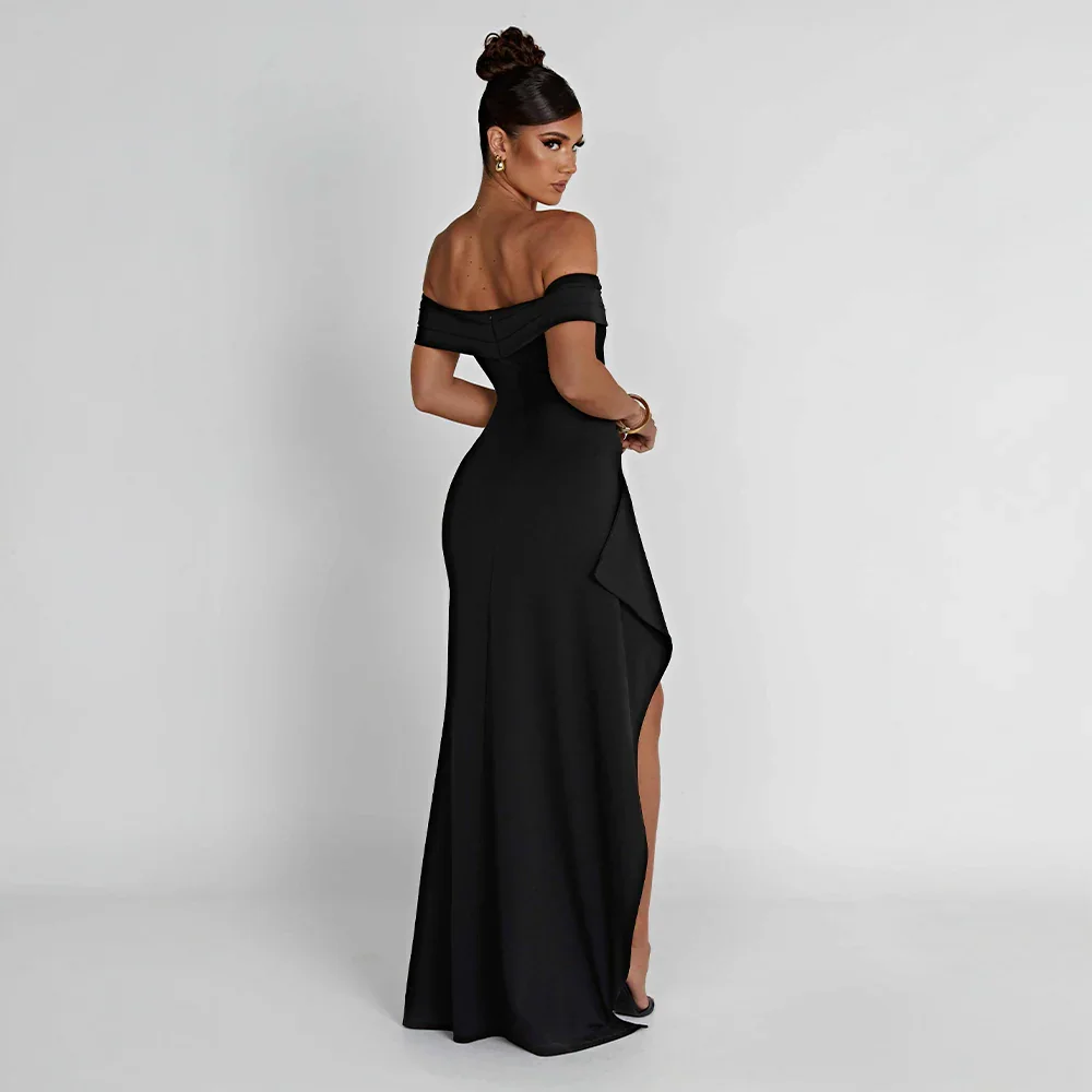 Women's Dress Satin Sleeveless Off Shoulder High Slit