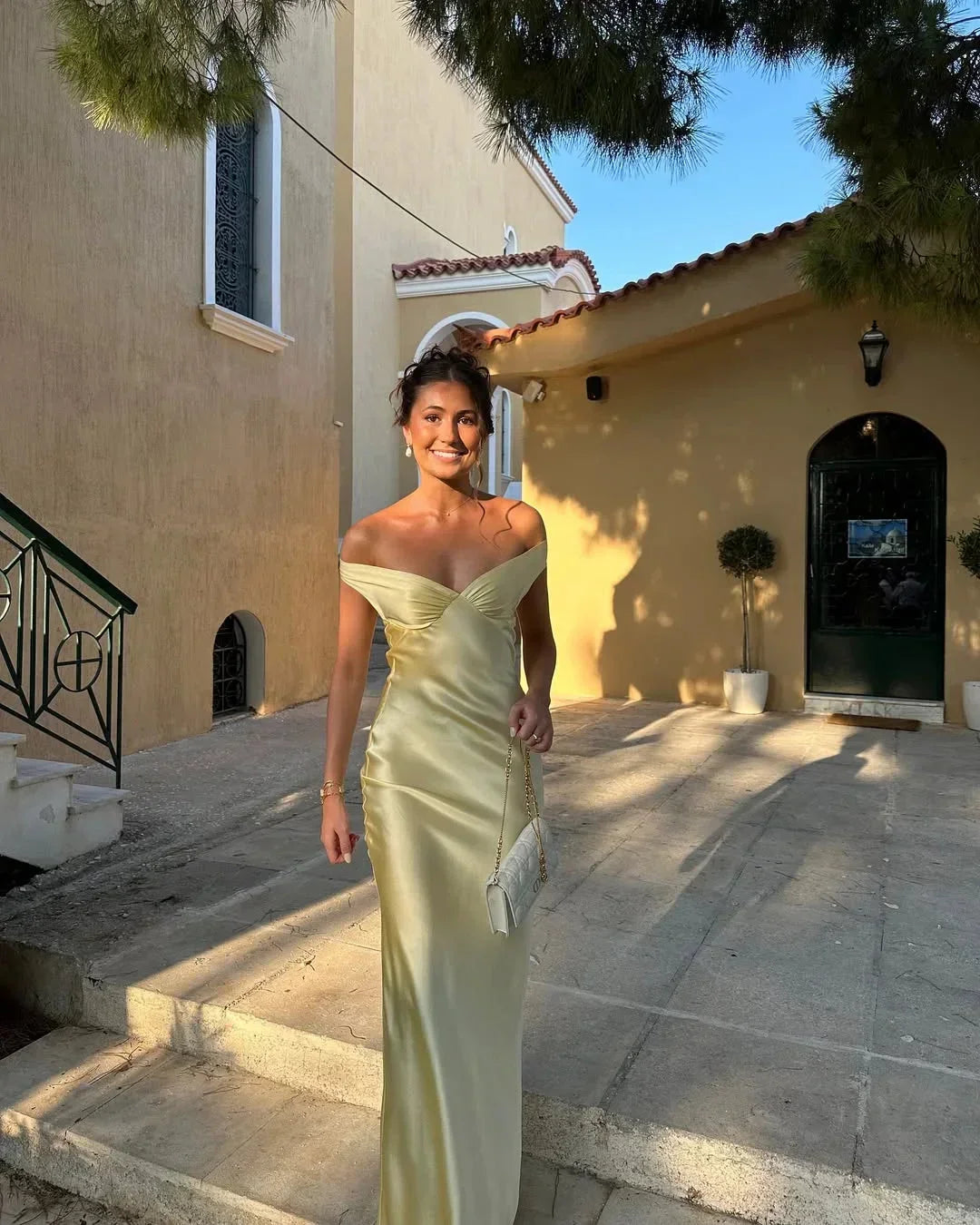 Women's Satin Sleeveless Off-Shoulder Evening Dress