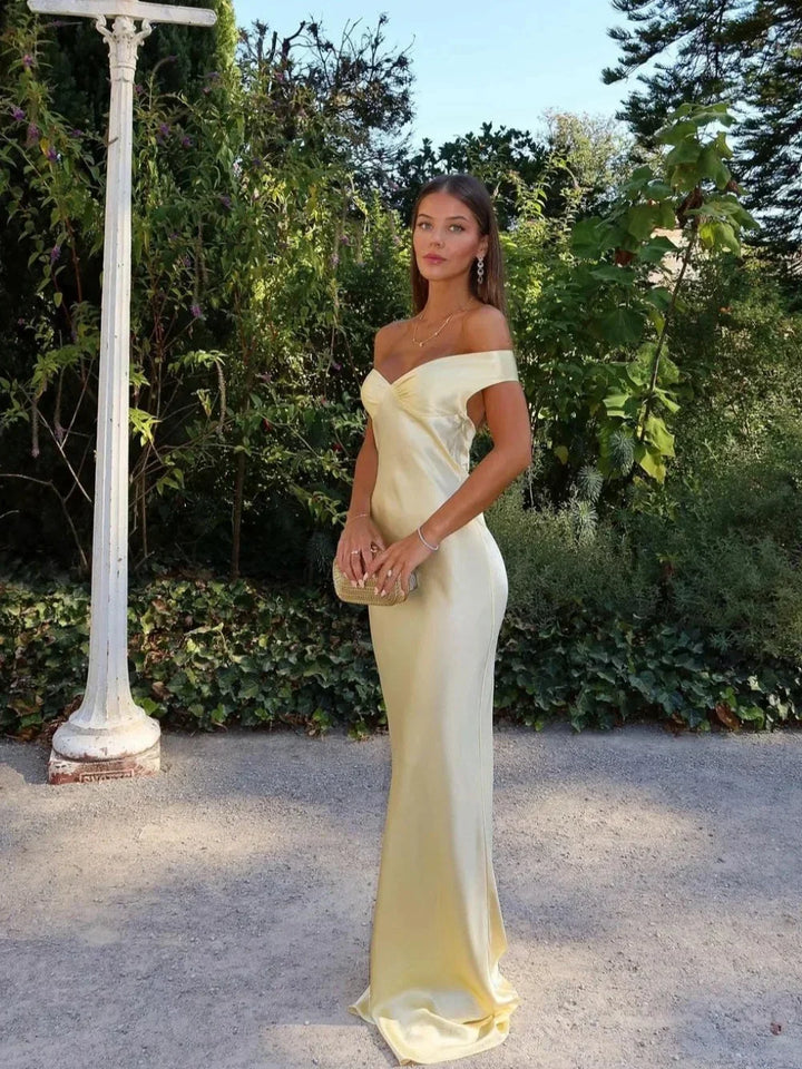 Women's Satin Sleeveless Off-Shoulder Evening Dress