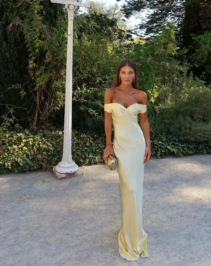 Women's Satin Sleeveless Off-Shoulder Evening Dress