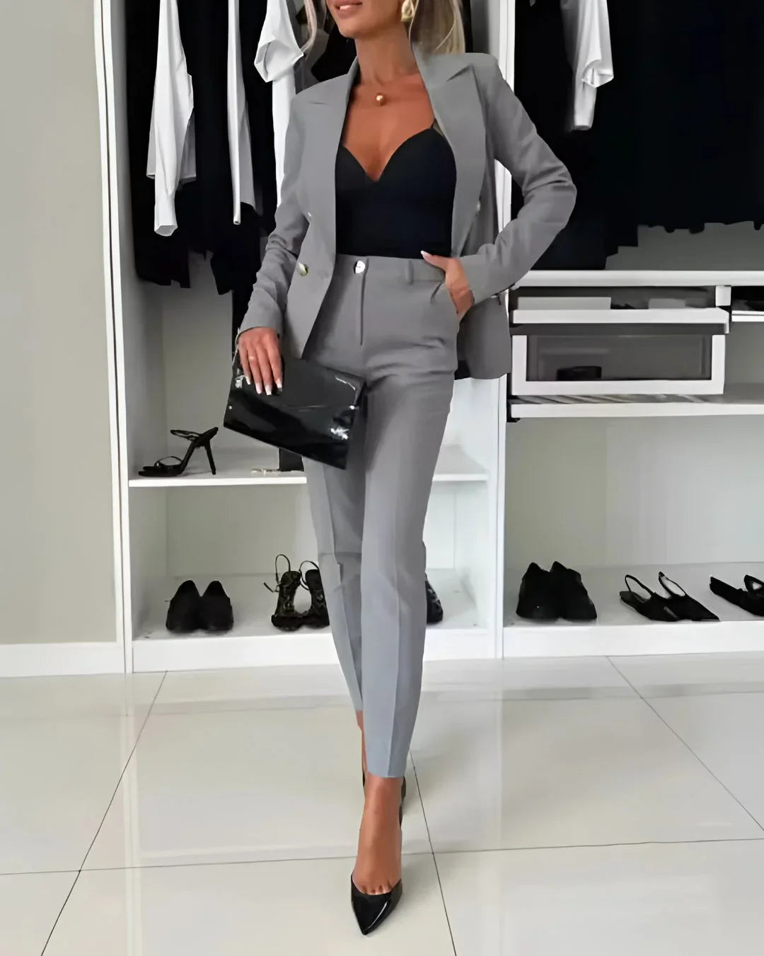 Women's Suit Set Double Breasted Slim Fit Button-Up