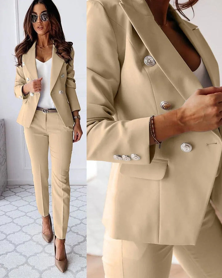 Women's Suit Set Double Breasted Slim Fit Button-Up