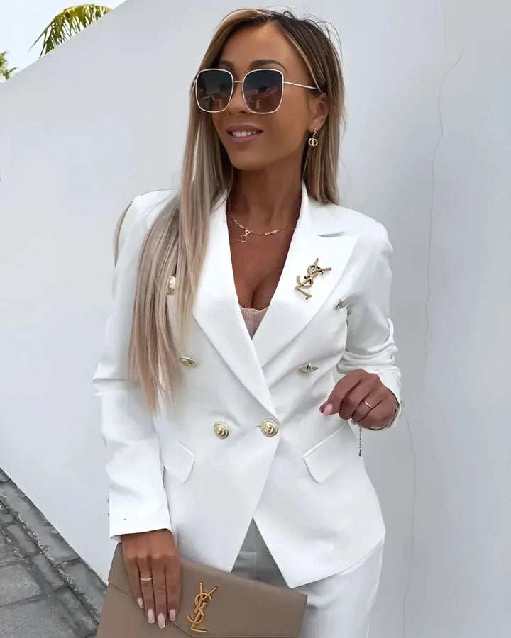 Women's Suit Set Double Breasted Slim Fit Button-Up