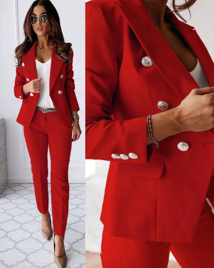 Women's Suit Set Double Breasted Slim Fit Button-Up