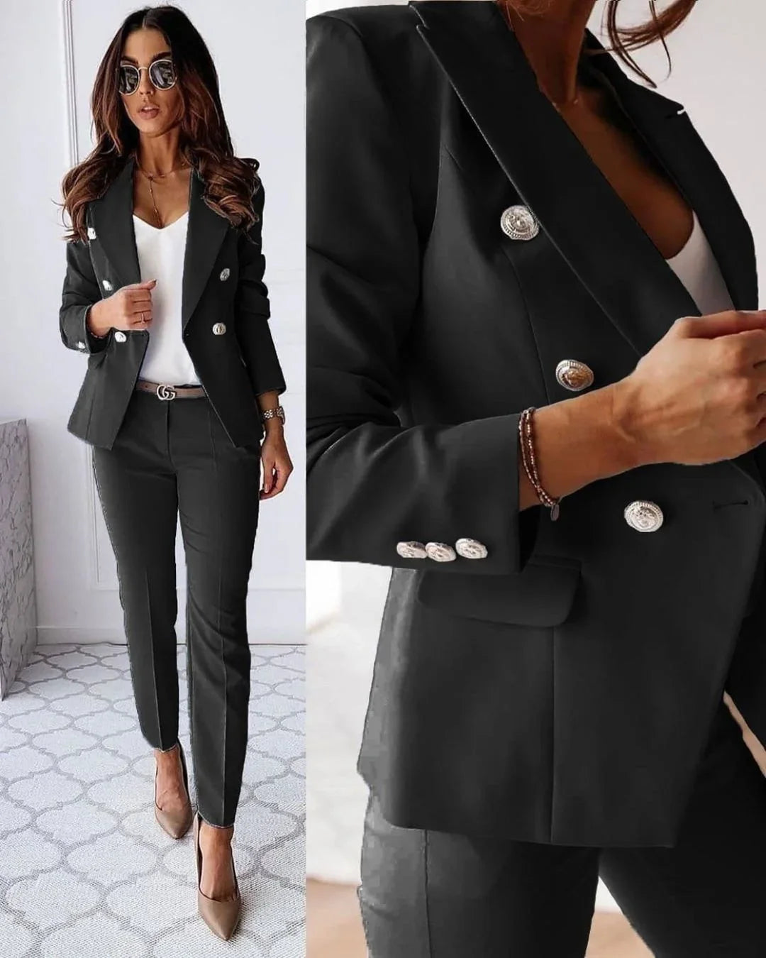 Women's Suit Set Double Breasted Slim Fit Button-Up