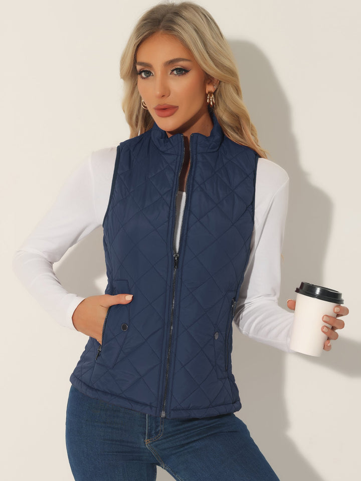 Women's Vest Quilted Lightweight Stand Collar Zip-Up Sleeveless Regular Fit