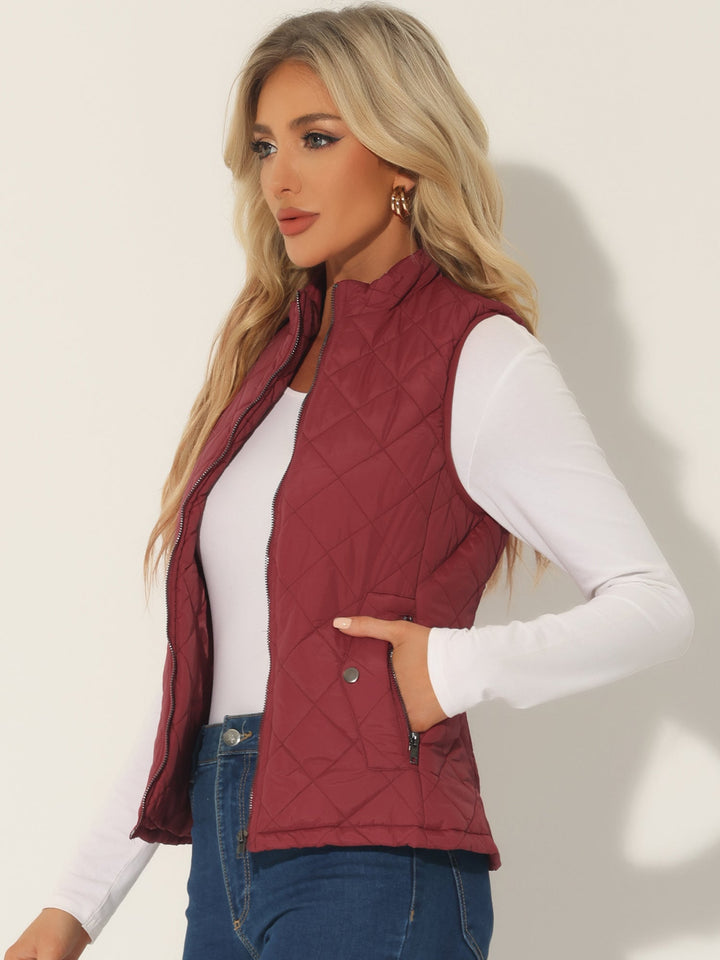 Women's Vest Quilted Lightweight Stand Collar Zip-Up Sleeveless Regular Fit