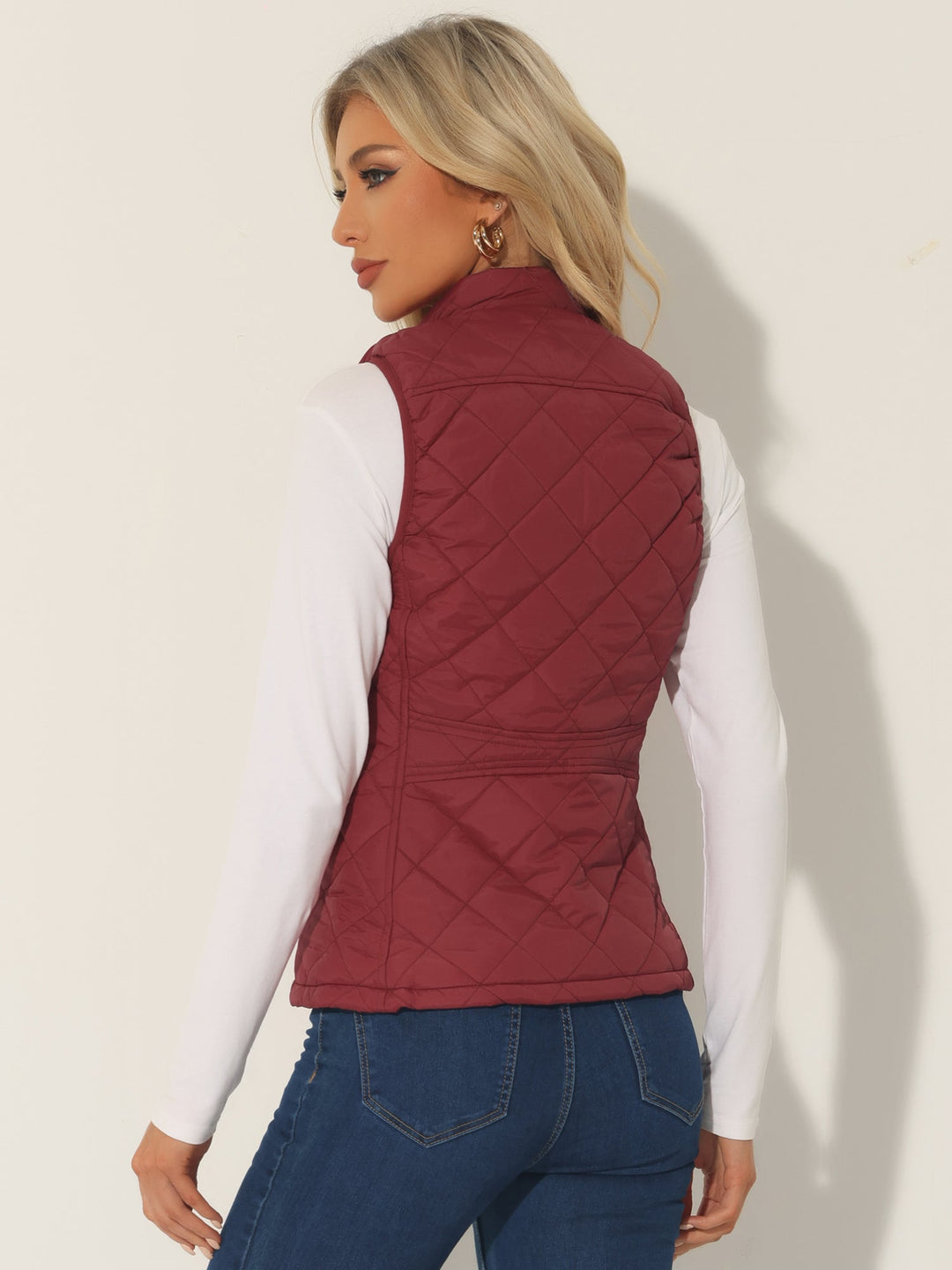 Women's Vest Quilted Lightweight Stand Collar Zip-Up Sleeveless Regular Fit