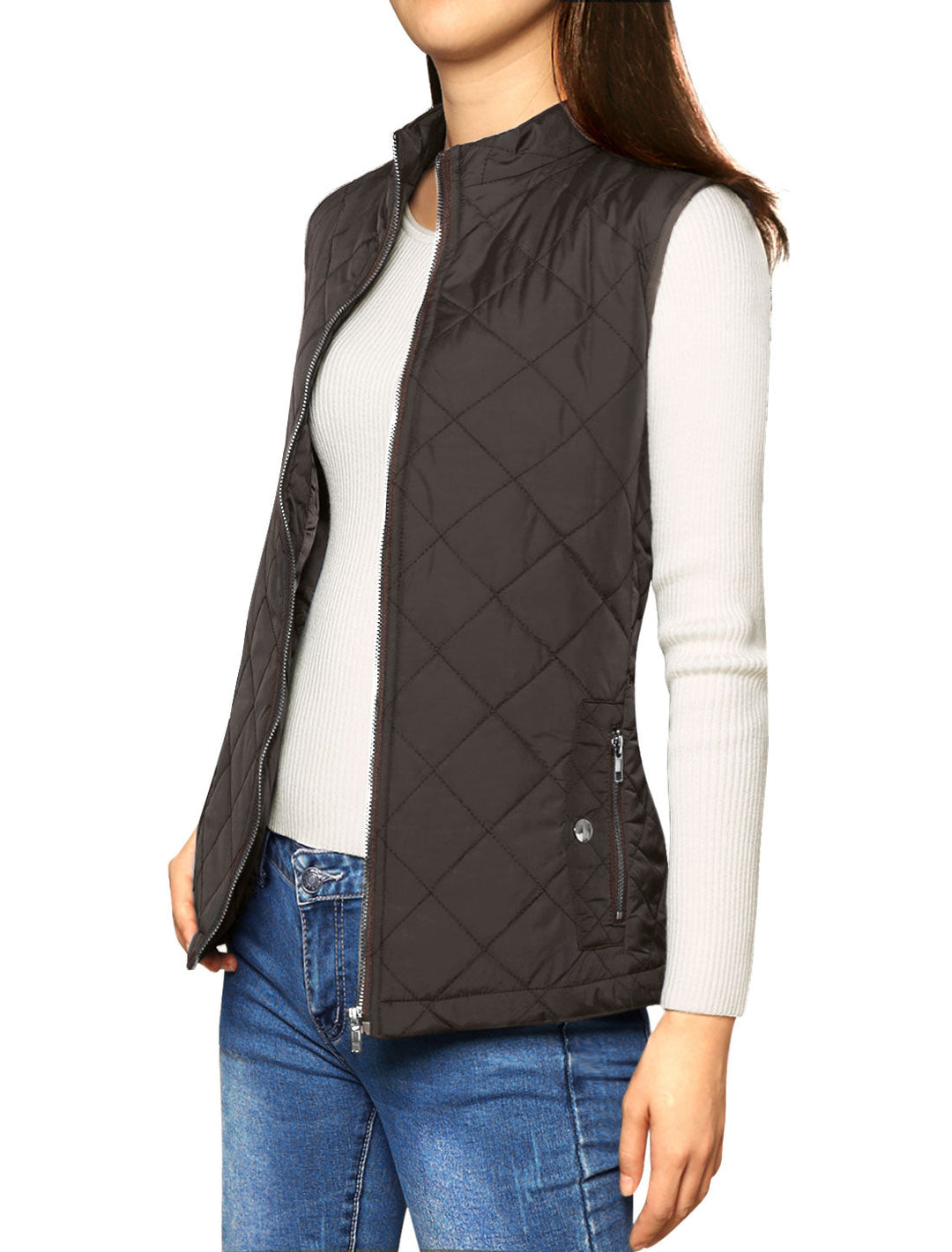 Women's Vest Quilted Lightweight Stand Collar Zip-Up Sleeveless Regular Fit