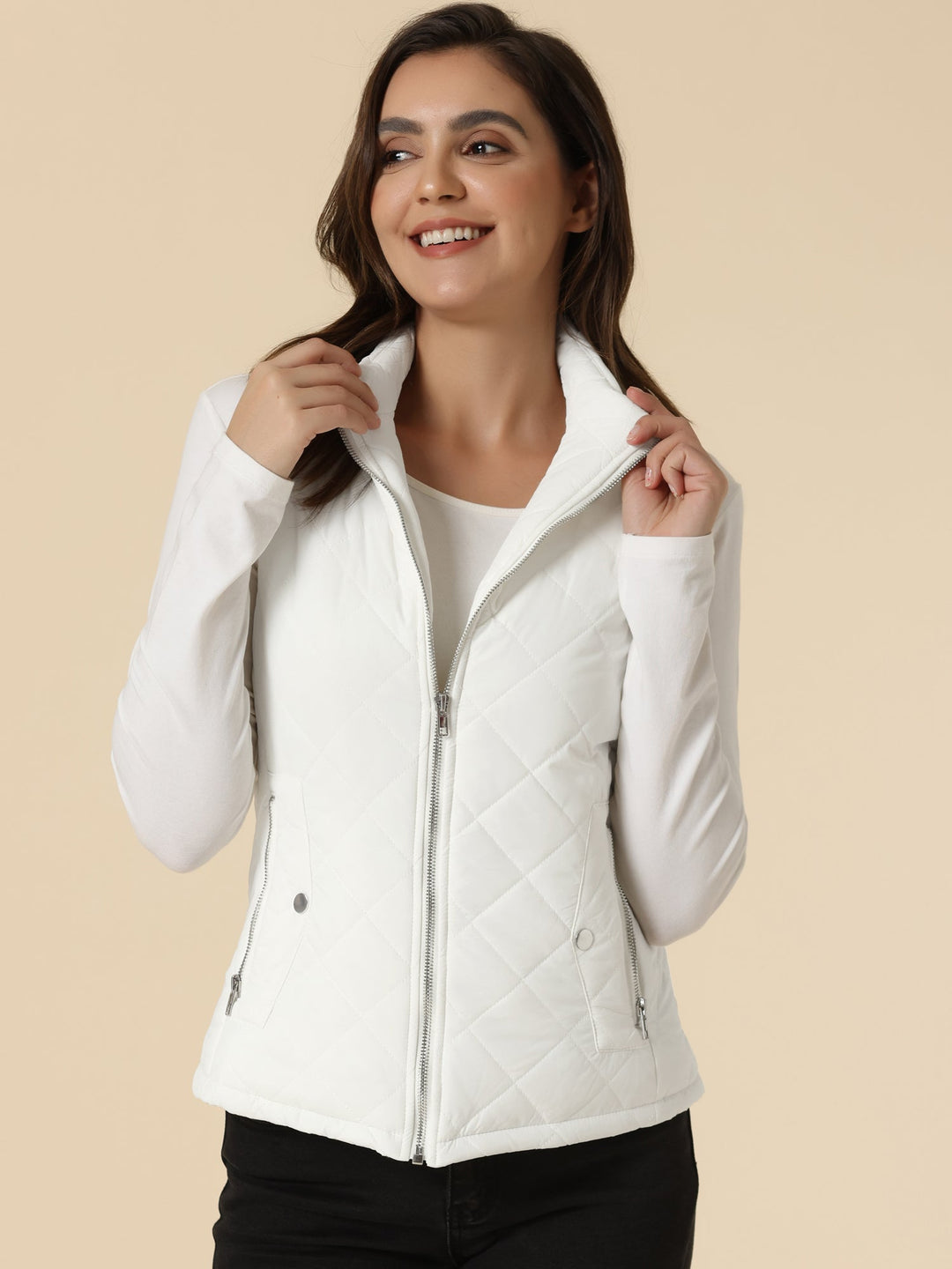 Women's Vest Quilted Lightweight Stand Collar Zip-Up Sleeveless Regular Fit