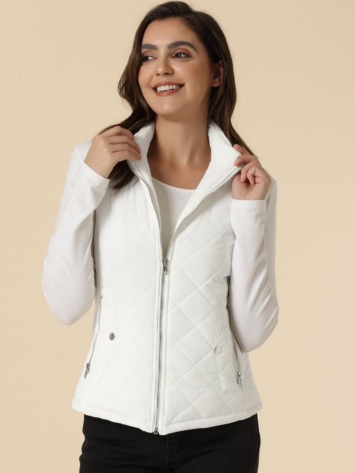 Women's Vest Quilted Lightweight Stand Collar Zip-Up Sleeveless Regular Fit