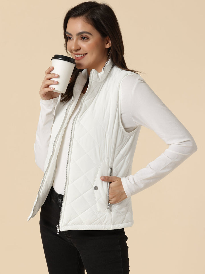 Women's Vest Quilted Lightweight Stand Collar Zip-Up Sleeveless Regular Fit