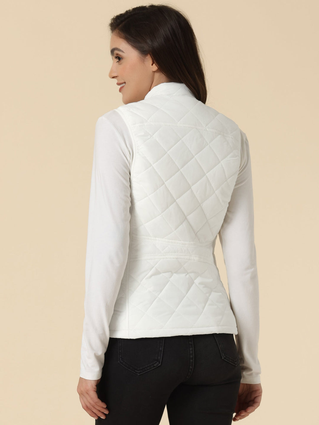 Women's Vest Quilted Lightweight Stand Collar Zip-Up Sleeveless Regular Fit