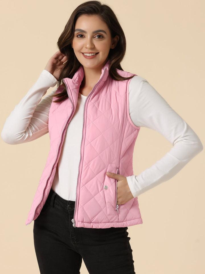 Women's Vest Quilted Lightweight Stand Collar Zip-Up Sleeveless Regular Fit